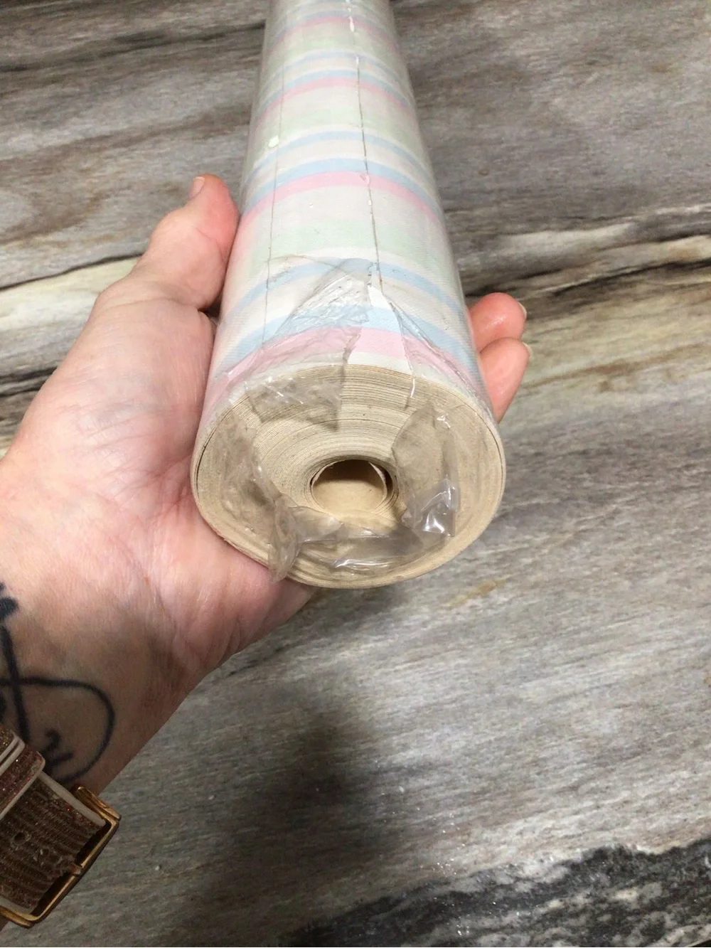 Vintage 1980s Storeys Home Lover Pastel Stripe Vinyl Wallpaper Roll Sealed UK.